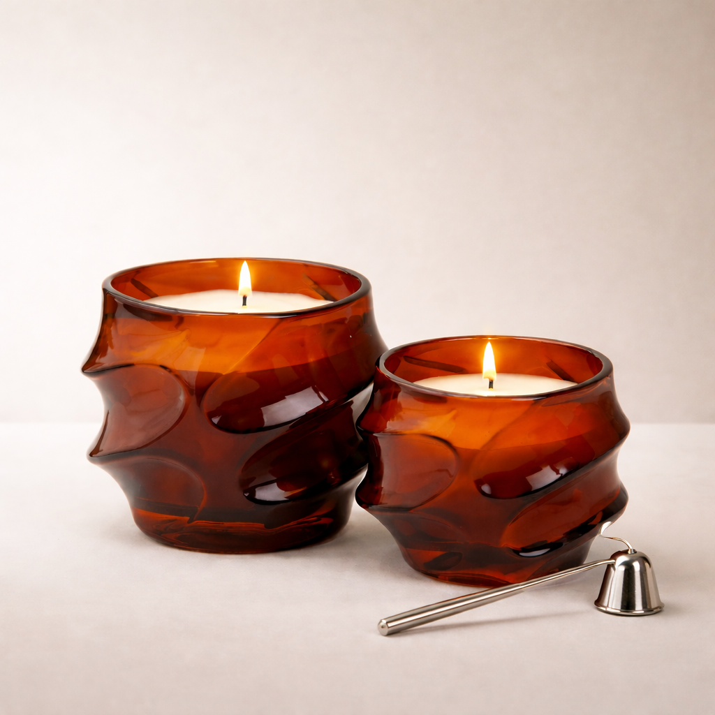 Zigzag Turuncu Cam Dekoratif Mum – Lüks Ev Aksesuarı