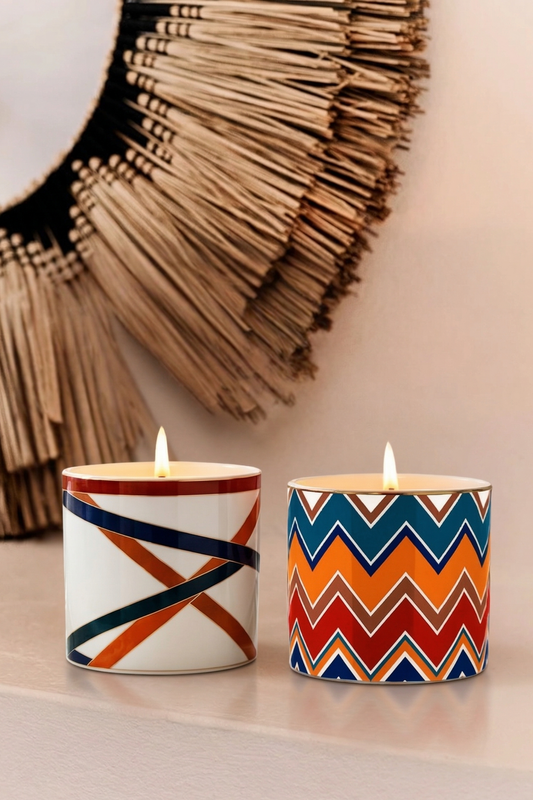 Missoni Cam Mumluk – Renkli – Dekoratif Mum – Lüks Ev Aksesuarı